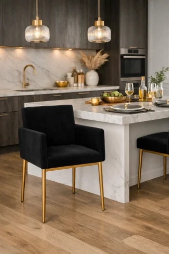 Eleganckie Krzesło do salonu Avanti Gold aksamit złota noga komplet 2 sztuki