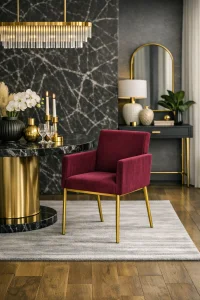 Eleganckie Krzesło do salonu Avanti Gold aksamit złota noga komplet 2 sztuki BORDO