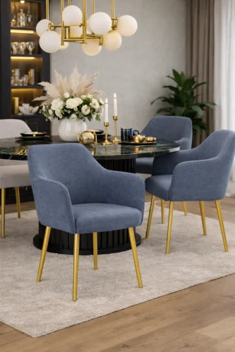Krzesło do salonu jadalni GOŁĘBI BŁĘKIT ZŁOTO AKSAMIT